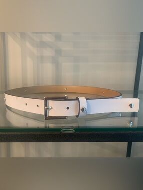 Kate Spade White Leather Belt Size M Silver Buckle Minimal Classic